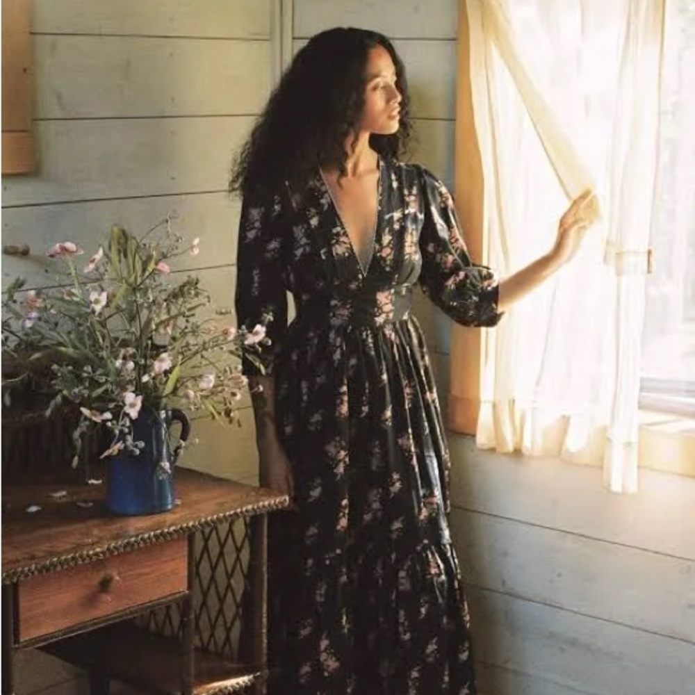 Christy Dawn Black Floral Long Sleeve Dress